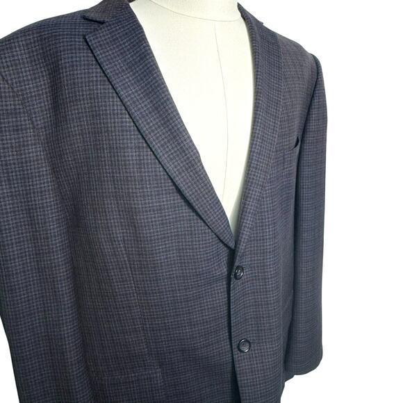 PRONTO UOMO Men's 48R Wool Blazer Suit‎ Jacket Blue Check Plaid Platinum Modern - Picture 3 of 9